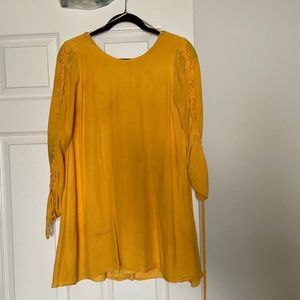 Zara Trafaluc TRF Yellow Ruffled Sleeve Mini Shift Dress XS
